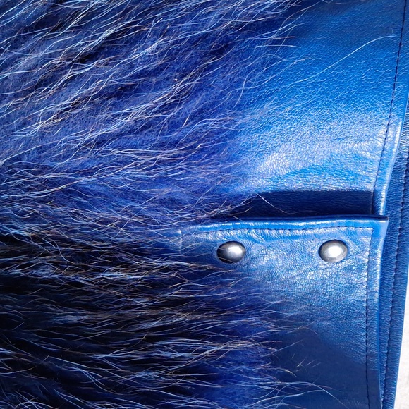 Blue Leather & Rabbit Fur Coat - Picture 2 of 12